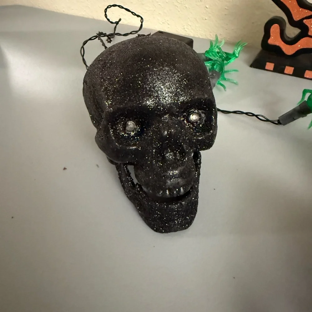 Halloween decor skull Purple glittery skeleton Spooky Sign Spider String Light